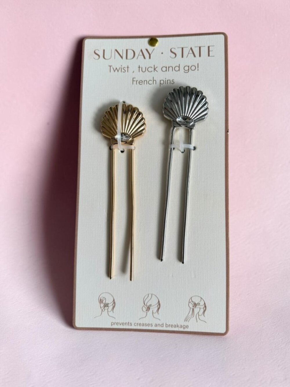 SUNDAY STATE Gold Silver Shell French Hair Pins NEW